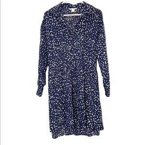 H&M Shift Dress Long Sleeve V Neck Blue and White Size Small